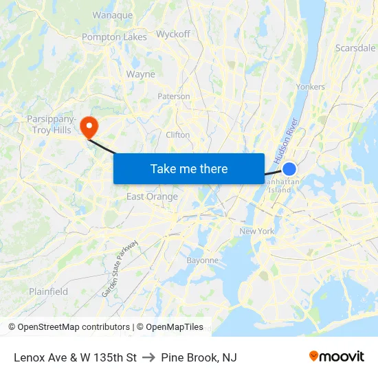 Lenox Ave & W 135th St to Pine Brook, NJ map
