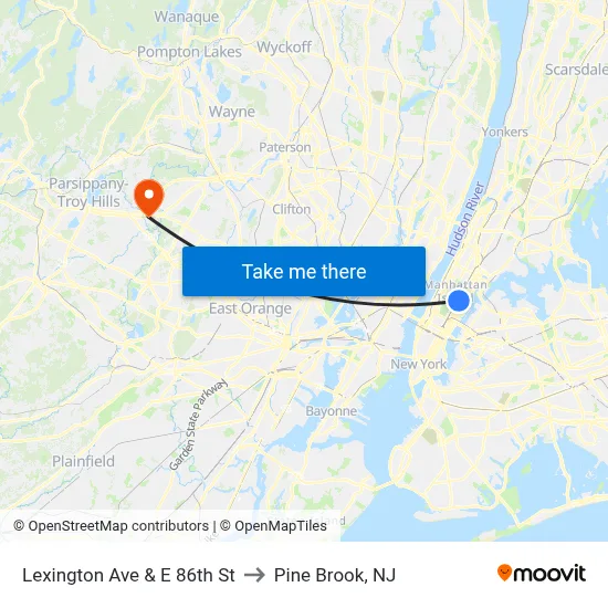 Lexington Ave & E 86th St to Pine Brook, NJ map