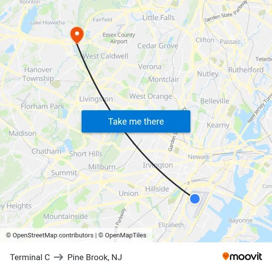 Terminal C to Pine Brook, NJ map