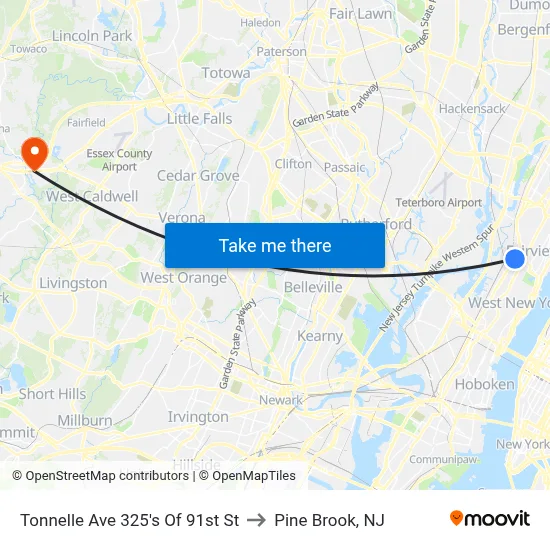 Tonnelle Ave 325's Of 91st St to Pine Brook, NJ map
