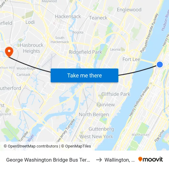 George Washington Bridge Bus Terminal to Wallington, NJ map