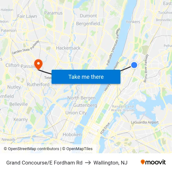 Grand Concourse/E Fordham Rd to Wallington, NJ map