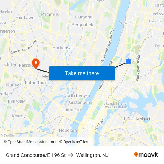 Grand Concourse/E 196 St to Wallington, NJ map