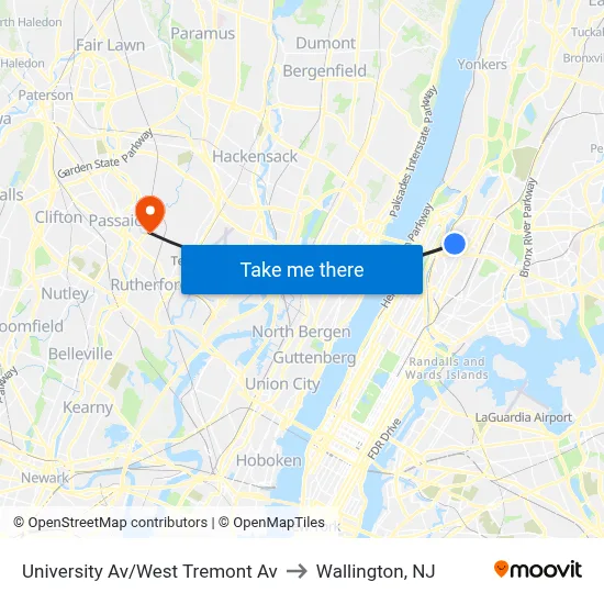 University Av/West Tremont Av to Wallington, NJ map