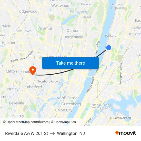 Riverdale Av/W 261 St to Wallington, NJ map