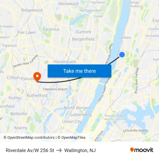 Riverdale Av/W 256 St to Wallington, NJ map