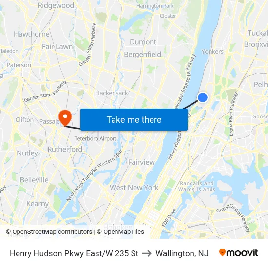 Henry Hudson Pkwy East/W 235 St to Wallington, NJ map