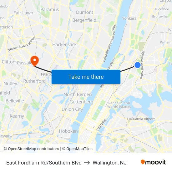 East Fordham Rd/Southern Blvd to Wallington, NJ map