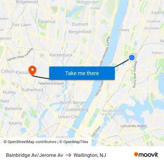 Bainbridge Av/Jerome Av to Wallington, NJ map