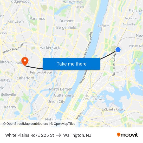 White Plains Rd/E 225 St to Wallington, NJ map