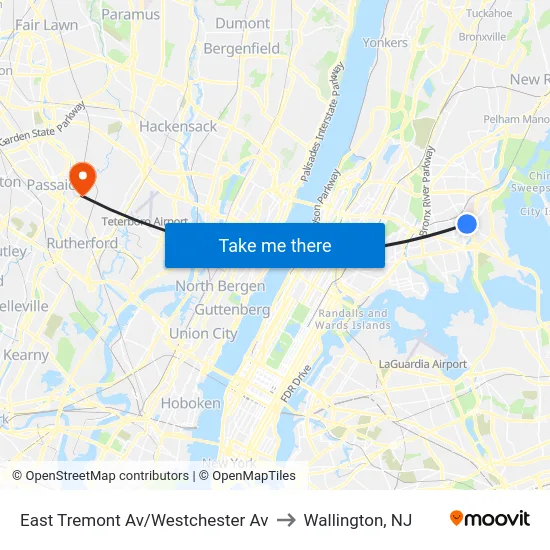 East Tremont Av/Westchester Av to Wallington, NJ map