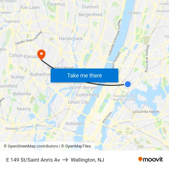 E 149 St/Saint Ann's Av to Wallington, NJ map