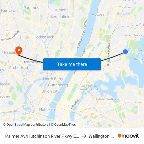 Palmer Av/Hutchinson River Pkwy East to Wallington, NJ map