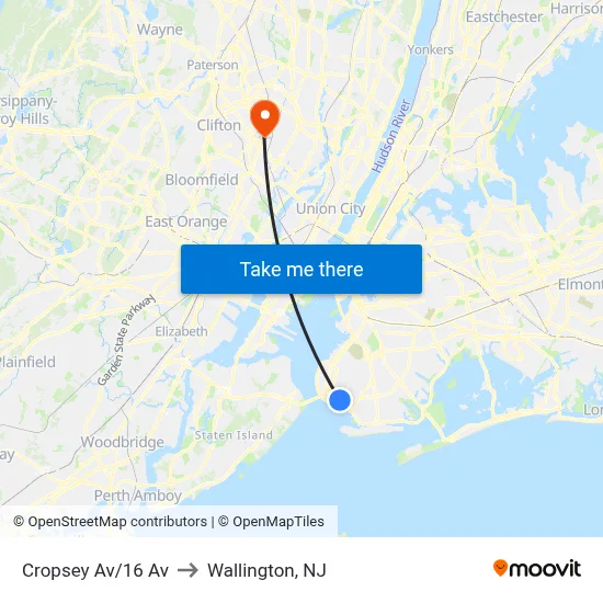Cropsey Av/16 Av to Wallington, NJ map