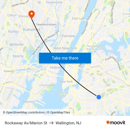 Rockaway Av/Marion St to Wallington, NJ map