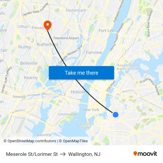 Meserole St/Lorimer St to Wallington, NJ map
