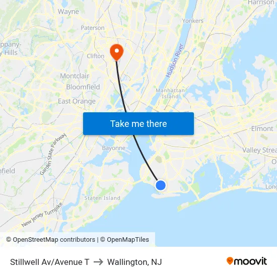 Stillwell Av/Avenue T to Wallington, NJ map