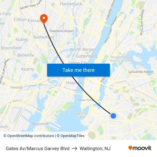 Gates Av/Marcus Garvey Blvd to Wallington, NJ map