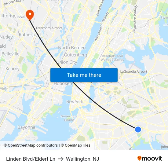 Linden Blvd/Eldert Ln to Wallington, NJ map
