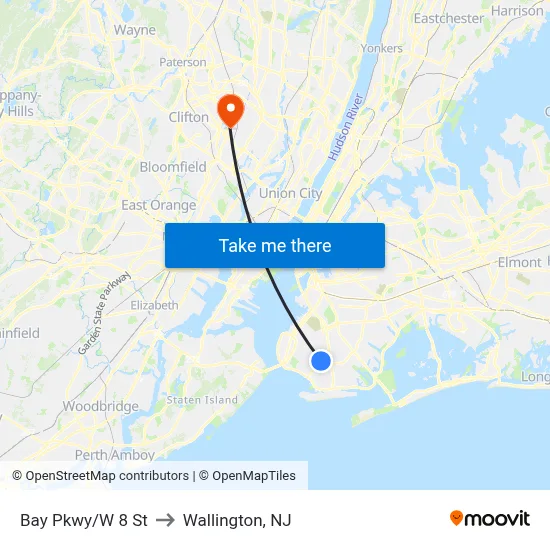 Bay Pkwy/W 8 St to Wallington, NJ map