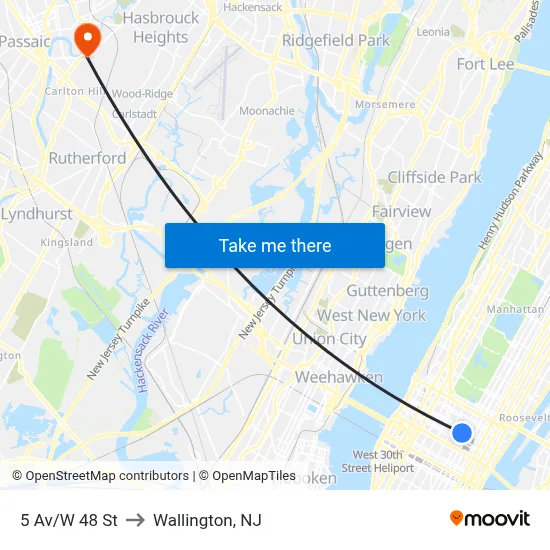 5 Av/W 48 St to Wallington, NJ map