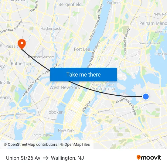 Union St/26 Av to Wallington, NJ map