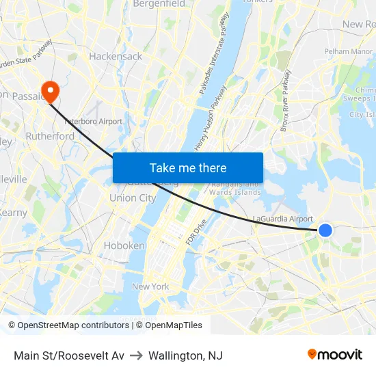 Main St/Roosevelt Av to Wallington, NJ map