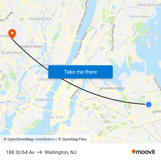 188 St/64 Av to Wallington, NJ map