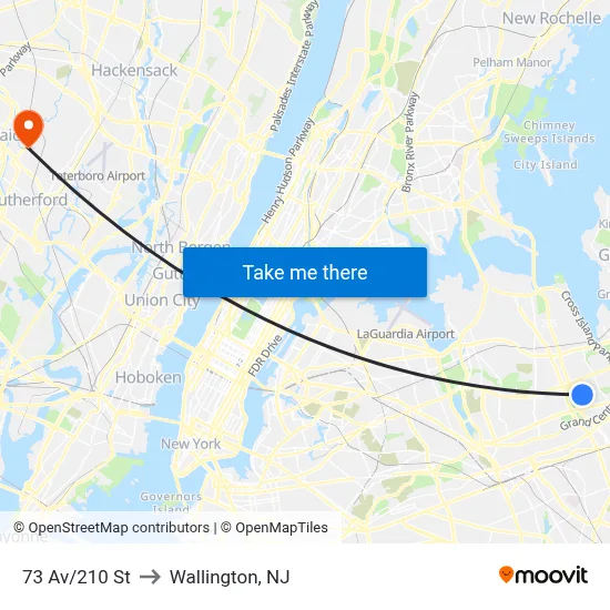 73 Av/210 St to Wallington, NJ map