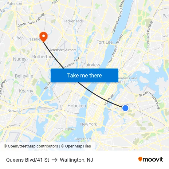 Queens Blvd/41 St to Wallington, NJ map