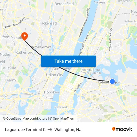 Laguardia/Terminal C to Wallington, NJ map