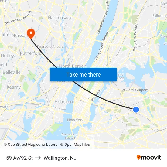 59 Av/92 St to Wallington, NJ map