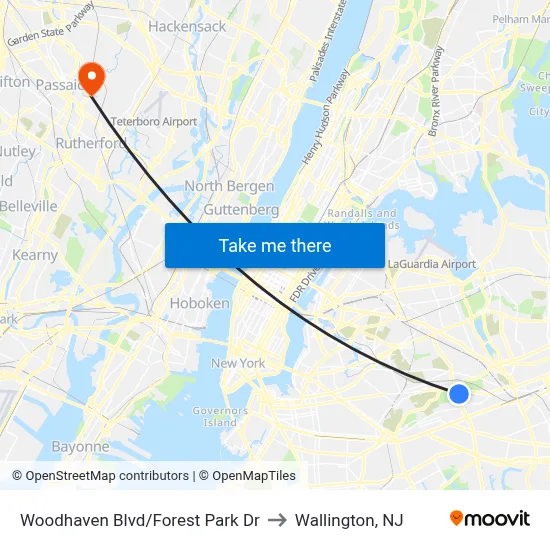 Woodhaven Blvd/Forest Park Dr to Wallington, NJ map