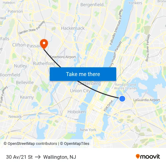 30 Av/21 St to Wallington, NJ map