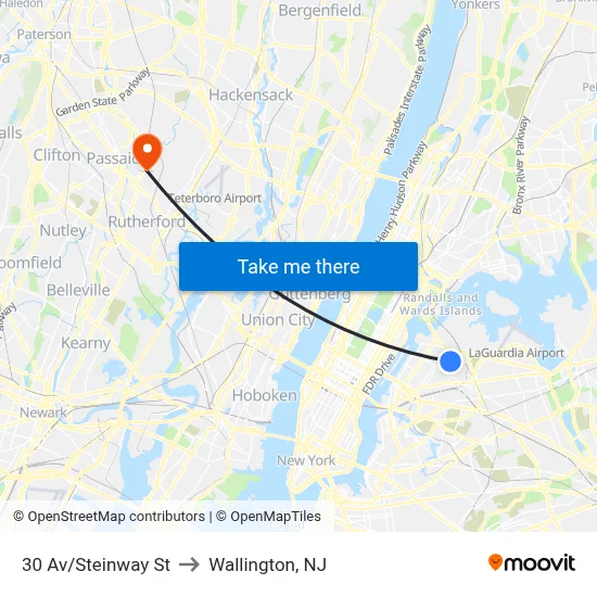 30 Av/Steinway St to Wallington, NJ map