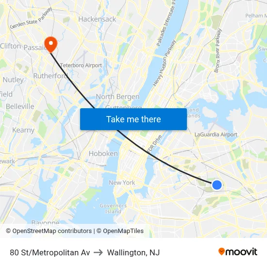 80 St/Metropolitan Av to Wallington, NJ map