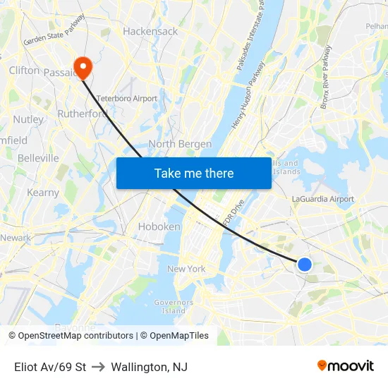 Eliot Av/69 St to Wallington, NJ map
