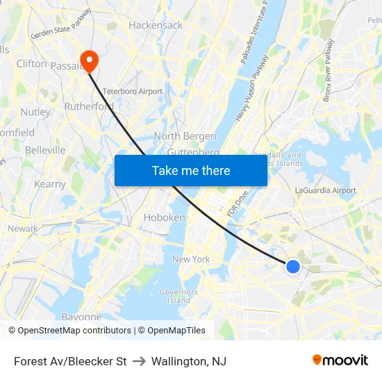 Forest Av/Bleecker St to Wallington, NJ map