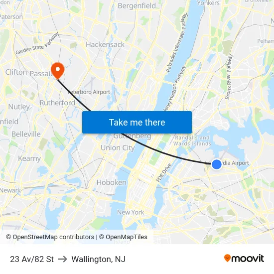 23 Av/82 St to Wallington, NJ map