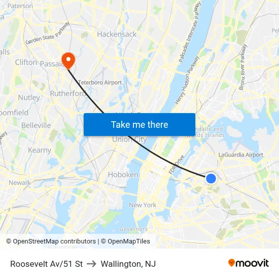 Roosevelt Av/51 St to Wallington, NJ map