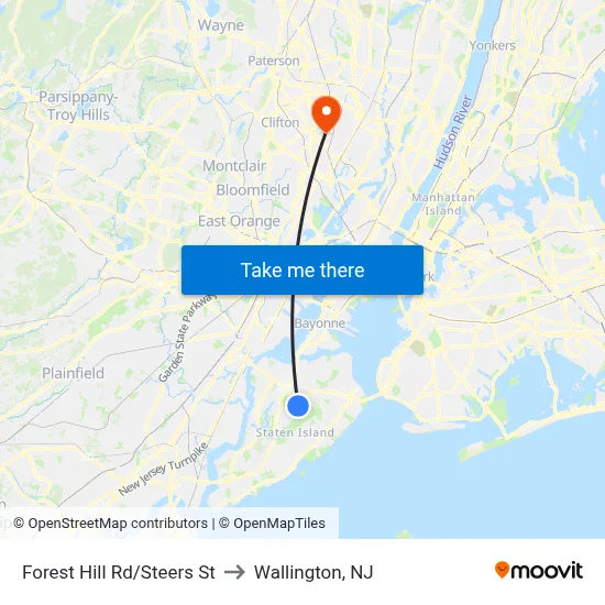 Forest Hill Rd/Steers  St to Wallington, NJ map