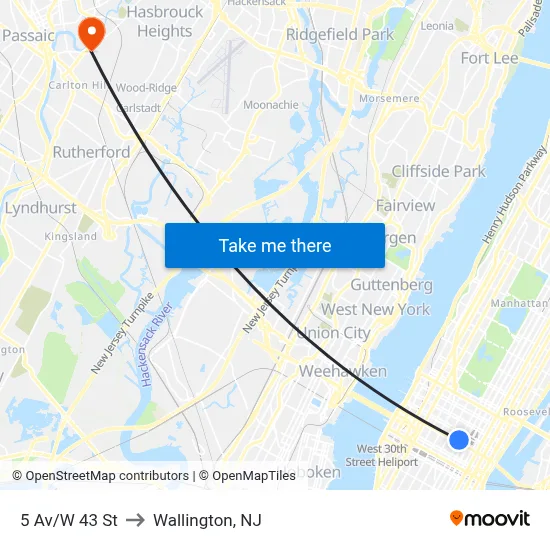 5 Av/W 43 St to Wallington, NJ map