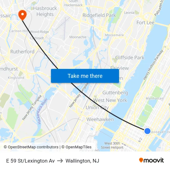 E 59 St/Lexington Av to Wallington, NJ map