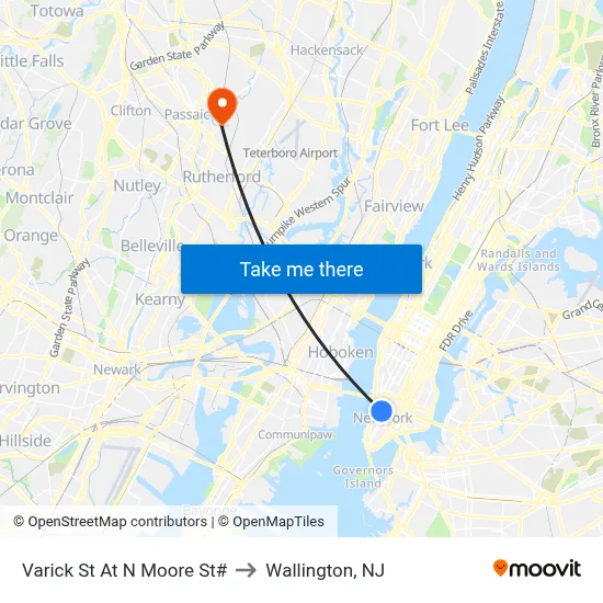 Varick St At N Moore St# to Wallington, NJ map