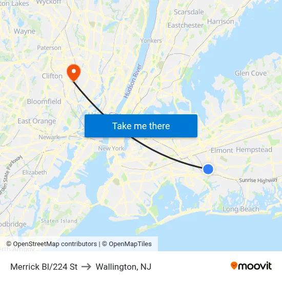 Merrick Bl/224 St to Wallington, NJ map