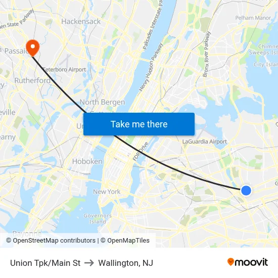 Union Tpk/Main St to Wallington, NJ map