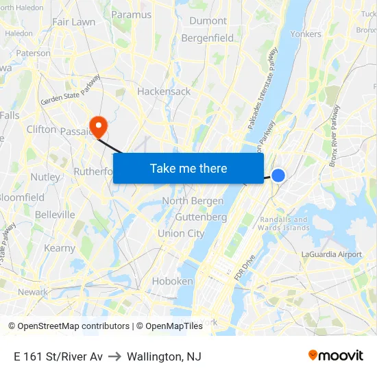 E 161 St/River Av to Wallington, NJ map