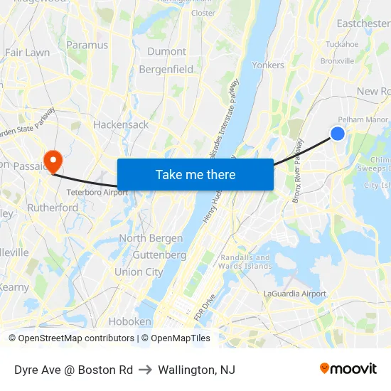 Dyre Ave @ Boston Rd to Wallington, NJ map