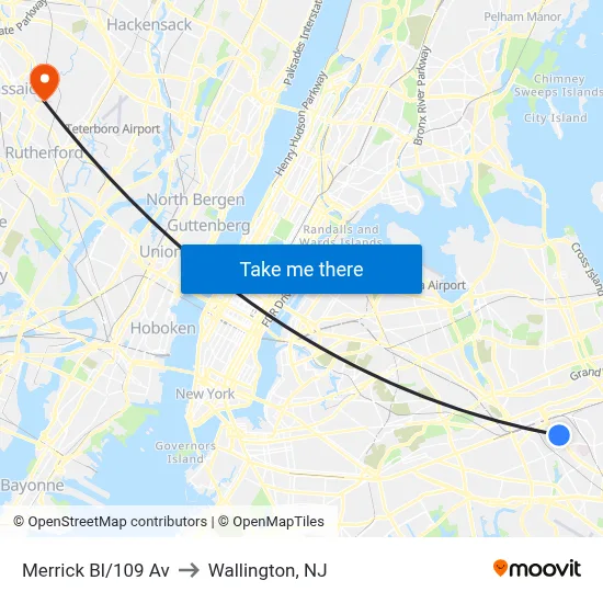Merrick Bl/109 Av to Wallington, NJ map