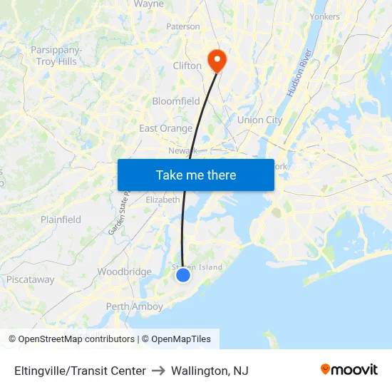 Eltingville/Transit Center to Wallington, NJ map